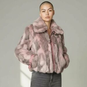 Women's Pink Rabbit Fur Jacket